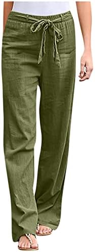 מכנסי רגל רחבים של זלובה לנשים מכנסיים ארוכים במותניים גבוהים מזדמנים עם כיסים מכנסי פשתן כותנה רחבים