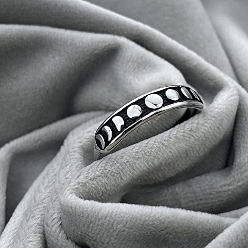 צבעוני בלינג גותי שחור להקת ירח שלב טבעת כסף עגול צורת מינימליסטי חמוד טבעת נירוסטה אצבע טבעות מתנה עבור נשים