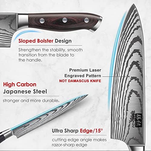 שאן זו סכין סט 16 יחידות, יפני מטבח סכין סט עם בלוק גבוהה פחמן נירוסטה אולטרה חד סכין סט למטבח עם בלוק