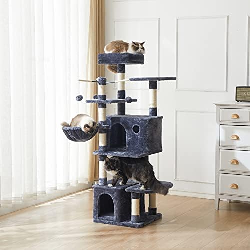 עץ חתול איבויקה, מגדל חתול, 61.02 & 34; עץ טיפוס עם עמודי גירוד סיסל, עץ חתול עם 2 מדפים סל, 3 קערות