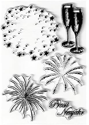 זיקוקים מככבים חותמות ברורות של גביע שמפניה עם סנטימנטים, זיקוקים דפוס גומי סיליקון חותמות חותמות שקופות