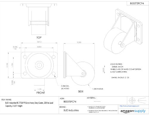 Bud Industries RC-7758-PR Extra Duty Duty Caster 2.75 W x 3.25 H, שחור