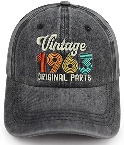 בציר 1963 מקורי חלקי כובעי עבור גברים נשים, מתכוונן שטף כותנה רקום 60 יום הולדת בייסבול כובע