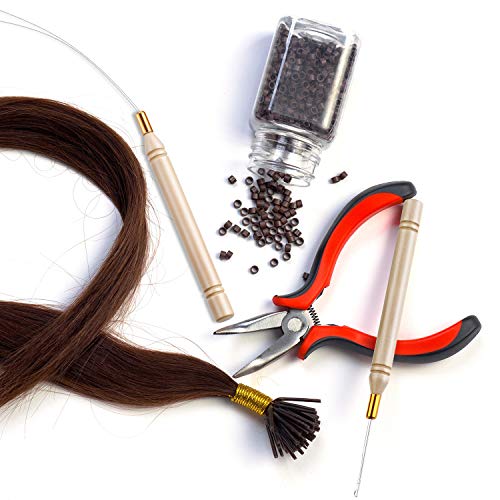 10 חבילה עץ שיער הארכת לולאה מחט מברז משיכת וו כלי וחרוז מכשיר כלי עבור שיער או נוצת הרחבות