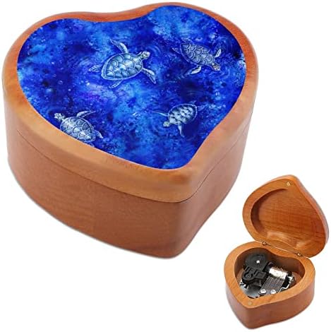 צבי ים שוחים במים קופסת מוסיקה מעץ צורת לב קופסת מוסיקה קופסת מוסיקה וינטג 'שעון עץ מתנות קופסאות