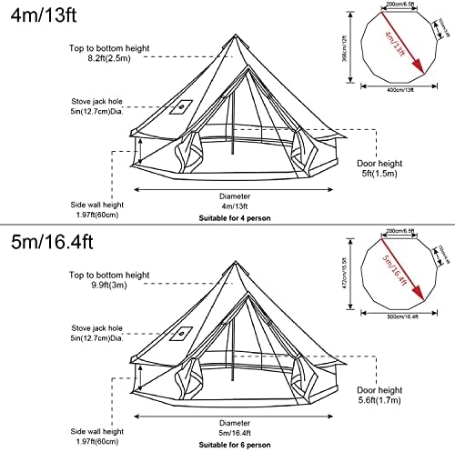 אוהל פעמון כותנה בד עמיד למים אוהלים גדולים למשפחה קמפינג 4 עונה עמיד למים בחוץ יורט פעמון אוהל