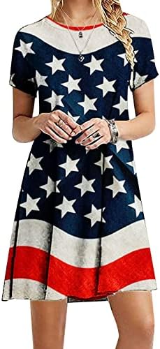 צמרות דגל אמריקאיות של נשים 4 ביולי ללא שרוולים/שרוול קצר עניבה דפוס טריקו טריקו של יום עצמאות מזדמן