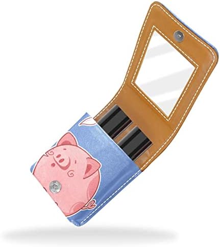 שפתון מקרה עם מראה חמוד נייד איפור תיק קוסמטי פאוץ, קריקטורה בעלי החיים חזיר שינה יפה