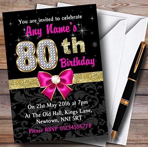 יהלום זהב שחור ורוד של מסיבת יום הולדת 80 הזמנות בהתאמה אישית