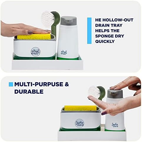 5 יח 'מתקן סבון מטבח ידני עם כיור משאבת מחזיק ספוג כיור משטח + מתקן לשטיפת ידיים וניתן למילוי