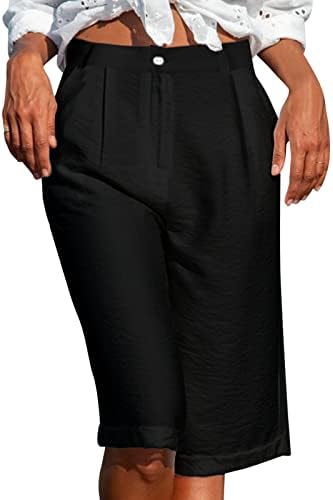 מכנסיים קצרים בצבע טהור ברמודה לנשים באורך הברך אורך הברך ג'רזי מזדמן מכנסיים קצרים עם כיסים עמוקים