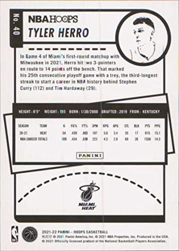 2021-22 Panini NBA Hoops 40 Tyler Herro Miami Heat רשמי כרטיס כדורסל NBA במצב גולמי