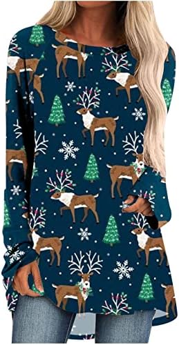 צמרות טוניקה של Narhbrg נשים לחותלות חג המולד של Snaplake Snapic Print חולצה לחג המולד טוניקות שרוול ארוך