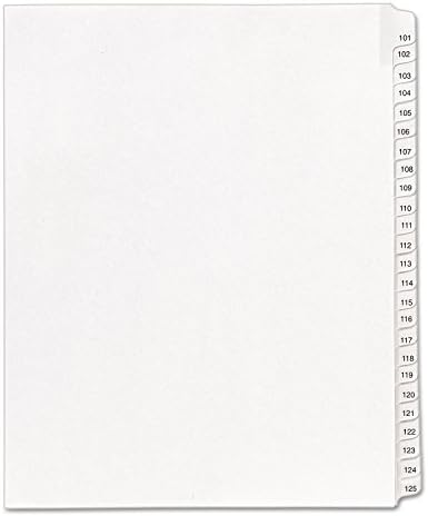 אייברי 01705 מחיצה בסגנון אלסטייט, כרטיסיות צד 101-125, גודל מכתב, לבן, 25 / רחוב