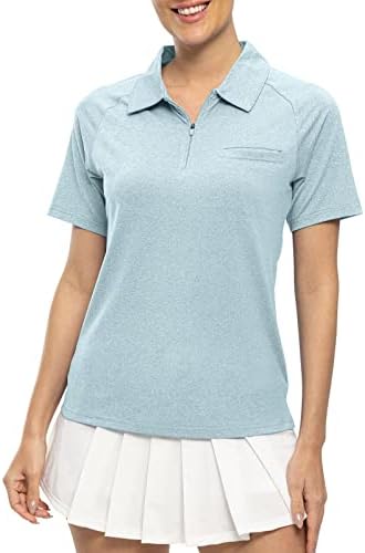 חולצות פולו לנשים TBMPOY חולצות שרוול קצר UPF 50+ רוכסן גולף אתלטי חולצות טיול חולצות ספורט יבש קלות