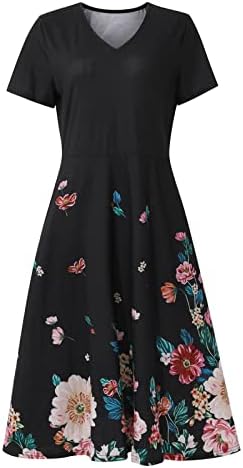 Oplxuo שמלות חולצה שרוול קצר לנשים בתוספת גודל שמלת V-Neck שמלת נדנדה הדפס פרחוני 2023 שמלת MIDI כושר