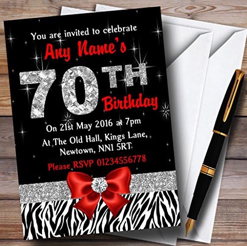 יהלום אדום וזברה הדפיסו הזמנות מותאמות אישית למסיבת יום הולדת 70