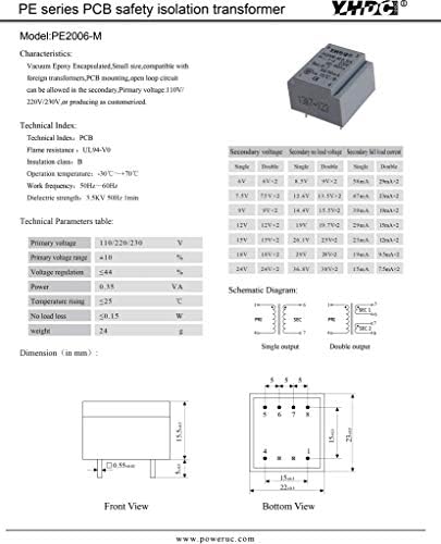 YHDC PCB ריתוך בידוד שנאי PE2006-M 0,35VA 230V/24V