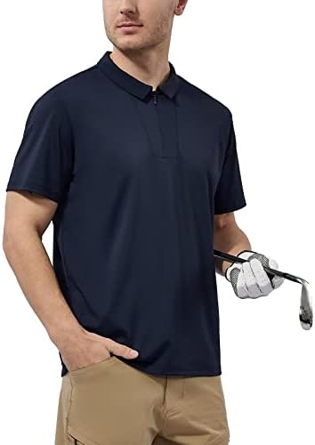 חולצות פולו רוכסן מרמי לגברים-חולצות פולו גולף רכות קלות משקל שרוול קצר כושר יבש מנדף רבע סוודר רוכסן