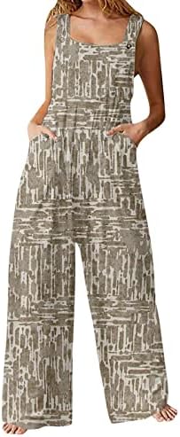 טיקוי נשים מקרית רומפרס עניבה צבע הדפסת סרבל כפתור רצועות משובץ חליפת משחק בבאגי ארוך מכנסיים סרבל