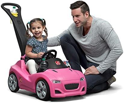 שלב 2 לחישה נסיעה פעוט לדחוף מכונית, ורוד-לרכב על צעצוע עם כלול חגורת בטיחות, קל אחסון והובלה, הגה עבור