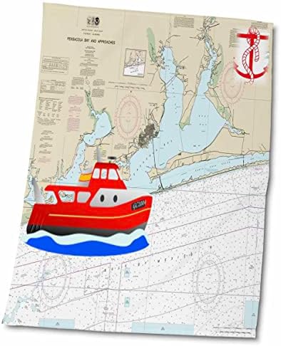 הדפס 3 את המפה הימית של פנסקולה פלורידה עם מגבת סירת כוח, 15 x 22, לבן
