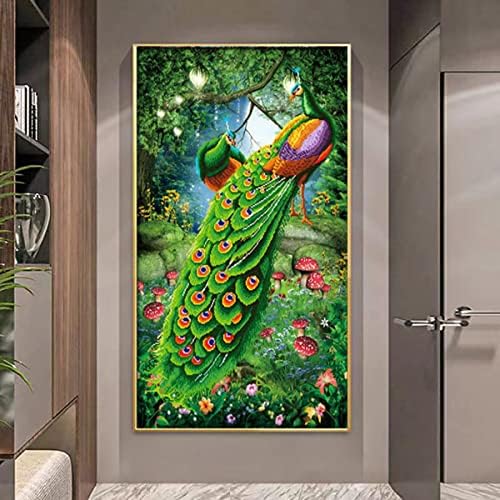 ציור יהלומים 5 ד ' עשה זאת בעצמך גודל גדול טווס ירוק רקמת תפר צלב עיצוב קיר לסלון חדר שינה אומנויות ומלאכות