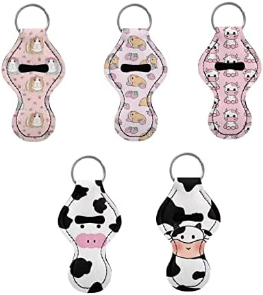 אופנה חמוד מיני שפות כיסוי מחזיק מפתחות סט של 5 קל לנשיאה עם חמוד בעלי החיים עצלן דפוס אור רך החלקה למשוך