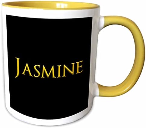 3drose Jasmine שם ילדה נפוצה בארצות הברית. צהוב על קמע שחור - ספלים
