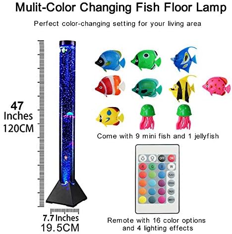 מנורת רצפת צינור בועה 4 רגל הובילה מנורת אקווריום גדולה במיוחד עם 10 דגים ושלט רחוק 20 שינויי