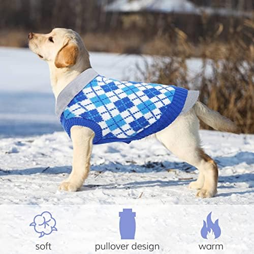 סוודר כלבים משובץ של קוזר בגדים חמים, עיצוב טלאים מחמד כלב סריגים סכינים קלאסי מעיל גור גור קלאס