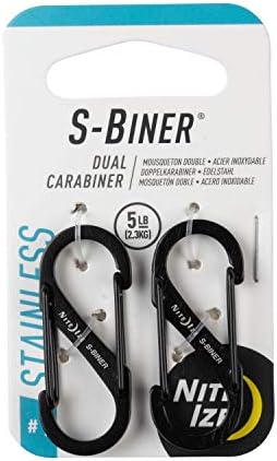 Nite ize S-Biner Microlock, מחזיק מפתח נעילה, נירוסטה, שחור, 2 ספירת וגודל 1 S-Biner Carabiner כפול, פלדה אל חלד,