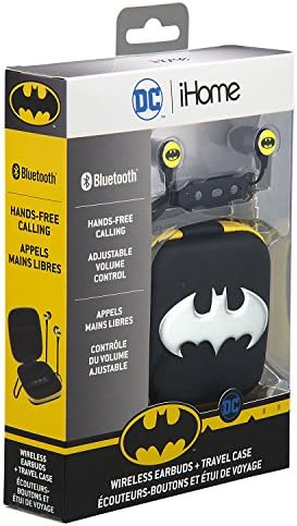 Ekids Batman Bluetooth אוזניות אלחוטיות ומארז נסיעות עם שיחות חופשיות בידיים ובקרת נפח מתכווננת