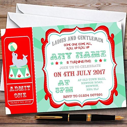 גן החיות בכרטיס אדום וקרקס אדום ירוק המותאם אישית למסיבת יום הולדת לילדים