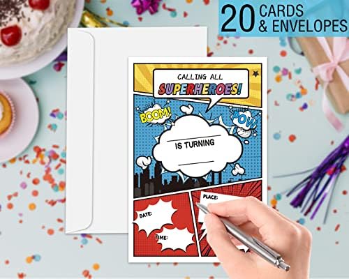 Goxfoc מתקשר לכל הזמנות למסיבת יום הולדת של גיבורי העל בנים עם מעטפות 20 חבילות, קומיקס גיבור -על ילדים