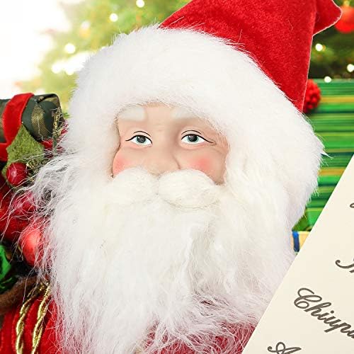 AGM 18 סנטה קלאוס, תפאורה לדמות פסלון לחג המולד עם רשימה טובה ורעית ותיק דובי ומתנות לקישוט בית מסיבות