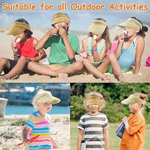 2 מארז יוניסקס ילדים שמש כובעי חוף קש הגנה כובעי עבור בני בנות קיץ מתכוונן רחב ברים מגן
