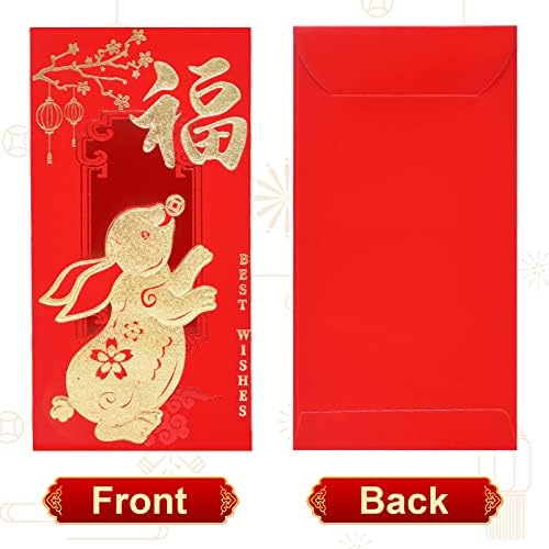 6 דפוסים 36 יח 'סיני שנה חדשה מעטפות אדומות 2023 - 3.5 x 6.7 אינץ' ארנב מזל הונג באו מעטפת כיס אדום לכסף,