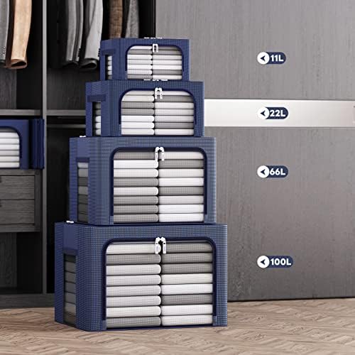 פחי אחסון בגדים - 3 אריזות רוכסן רוכסן מתקפל קופסת אחסון הניתנת לערימה למצעים, ספרים מסגרת פשתן מארגן