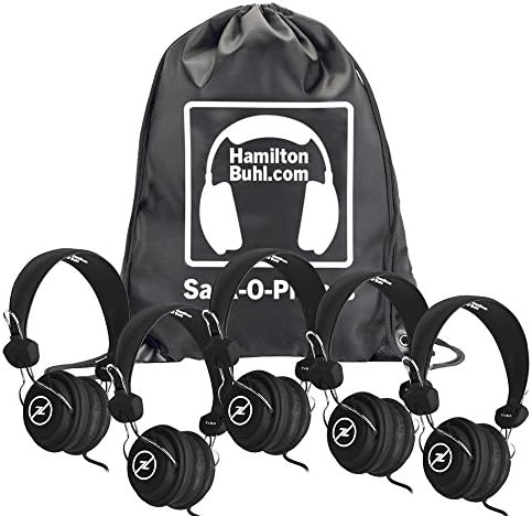 Hamiltonbuhl Sack-o-O-Phones, 5 אוזניות Faveritz שחורות עם מיקרופון בקו ותקע TRRS