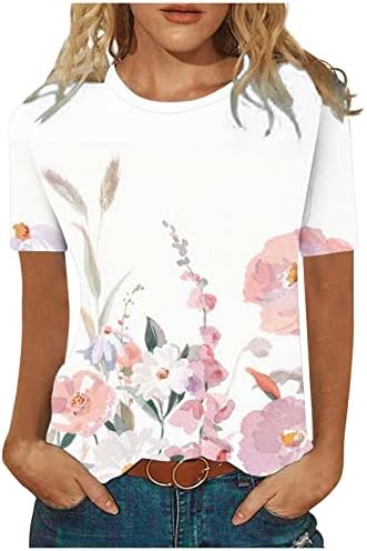2023 בגדי י2 ק קצר שרוול צווארון עגול גפן פרח גרפי למעלה חולצה לנשים קיץ סתיו כותנה חולצה
