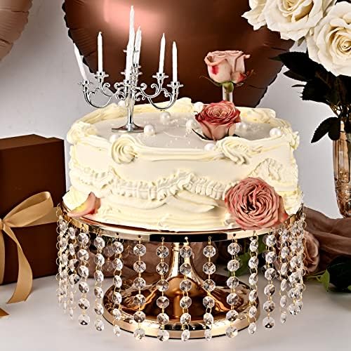 עוגת חתונה זהב Tiryiuou זהב עם תליוני קריסטל חרוזים מחזיק עגול עגול שולחן קינוח שולחן תצוגה עוגת