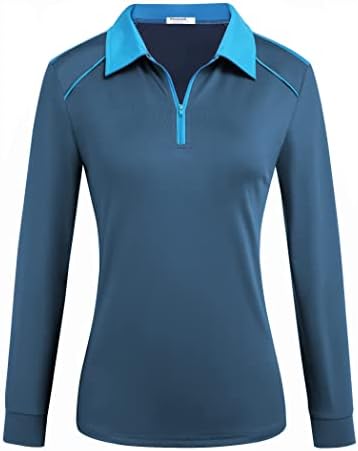 חולצות גולף פינקפארק לנשים חולצות פולו שרוול ארוך לחות רוכסן רוכסן סוודר סולבר רזה התאמה אתלטית טניס