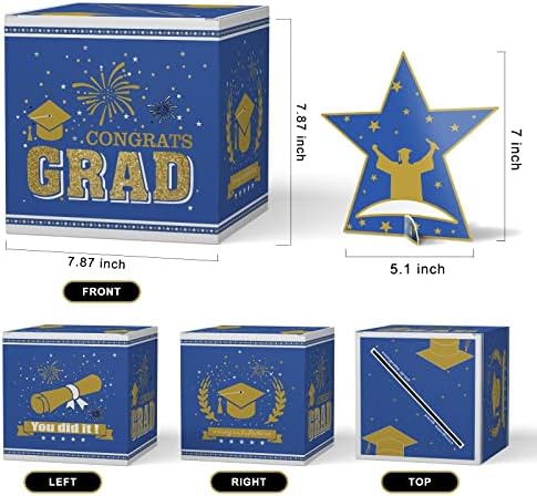 תיבת כרטיסי סיום של Mamagiftree 2023 קופסאות מחזיק כרטיסי גראדה זהב כחול לקישוטים לקישוטים למסיבות סיום במכללה