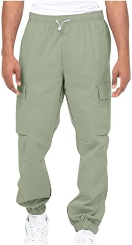 מכנסי מטען של Ozmmyan לגברים מכנסיים מרובים מזדמנים מוצקים מרובים אלסטיים כושר חיצוני סוג מכנסי מטען ארוכים