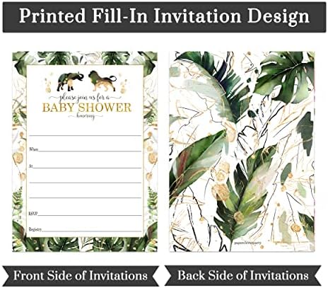 טרופי תינוק מקלחת הזמנות עם מעטפות ריק מזמין עבור מין לחשוף ירק נושא ילד או ילדה-ירוק וזהב-אישית