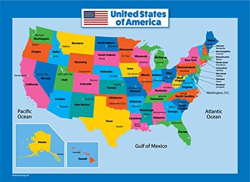 2 מארז-מפת ארצות הברית לילדים & מגבר; סט פוסטר כסף - תרשים קיר ארצות הברית-פוסטר כסף