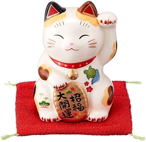- כבשן יאקושי 7844 ציור צבעוני, מזל טוב, חתול מאנקי, יד שמאל, מס ' 3, גובה כ. 3.5 סנטימטרים