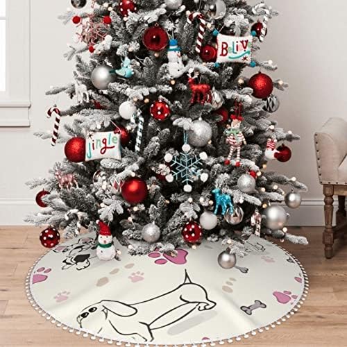 חצאית עץ חג המולד עם פום לקצץ כלב-פאו-בולדוג-דששון קישוטי בית חג המולד 36