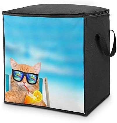 חתול לובש משקפי שמש שקית אחסון שמיכה גדולה מארגן קופסת רוכסן על גבי כרית בגדים